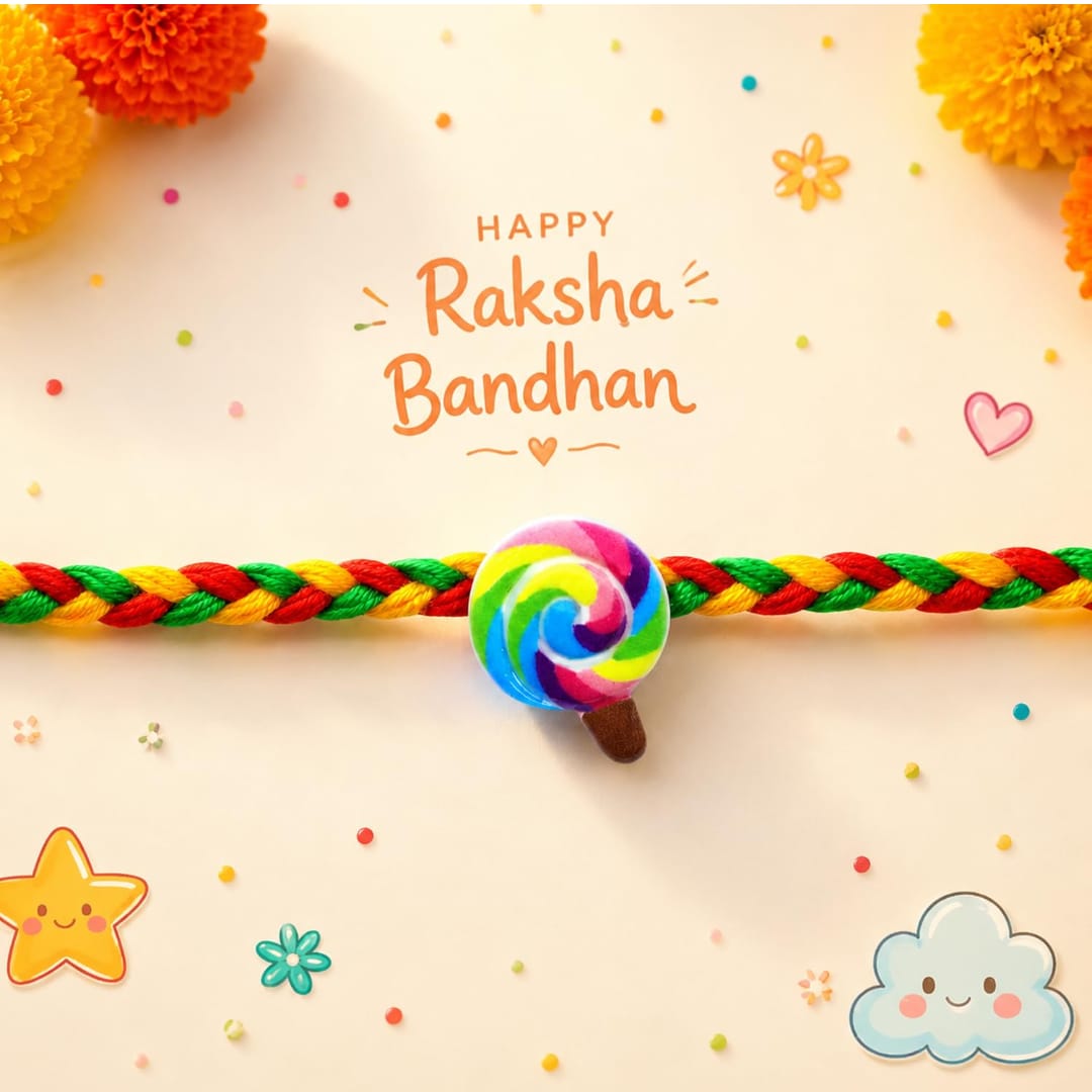 Rakhi with Chocolate for Brother (Set of 7) – Lolipop Ganesha Kalash Design Combo