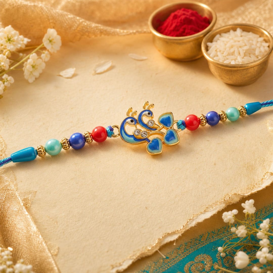 Designer Stone Traditional Rakhi Set for Raksha Bandhan (2 Pc)