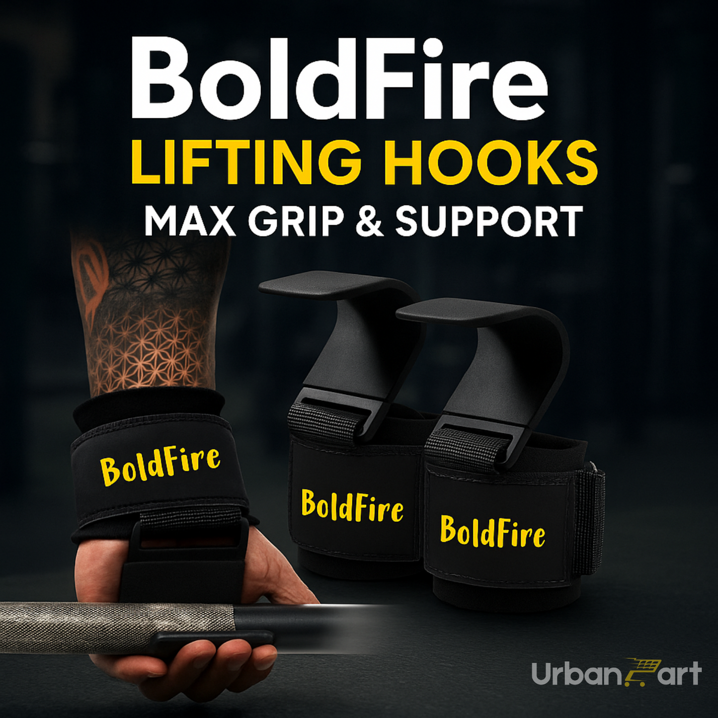 BoldFire™ Lifting Hooks – Max Grip & Support (Unisex, Black)