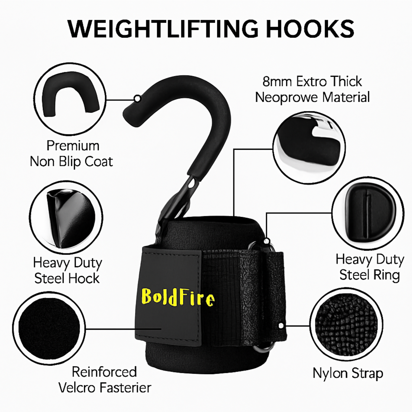 BoldFire™ Lifting Hooks – Max Grip & Support (Unisex, Black)