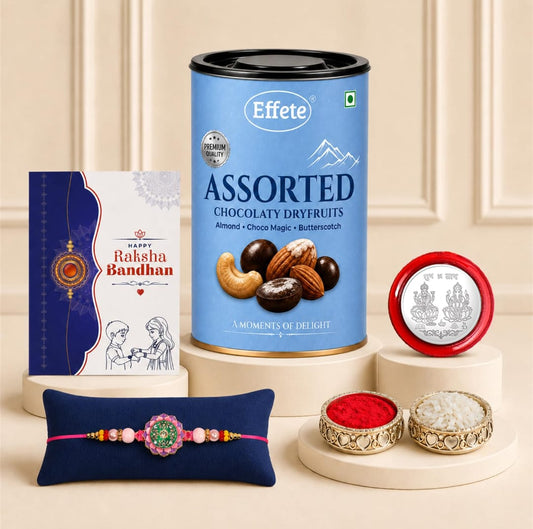 Raksha Bandhan Gift Combo – Floral Lotus Rakhi & Assorted Chocolates