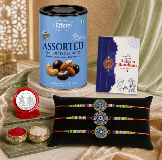 Ganesh Evil Eye Rakhi Combo – Raksha Bandhan Gift Pack of 7