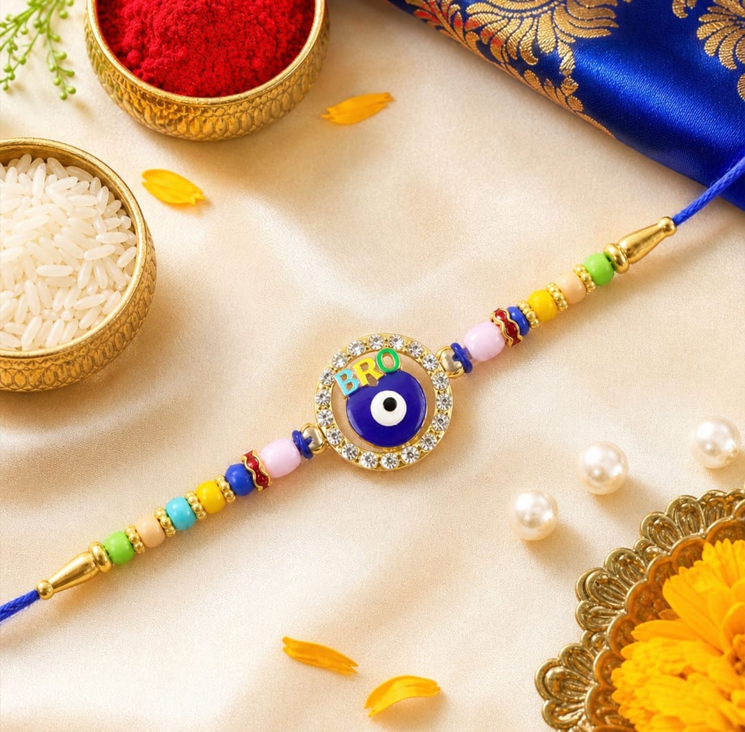 Evil Eye Beaded Rakhi with Protective Motif Design (3 Pc)