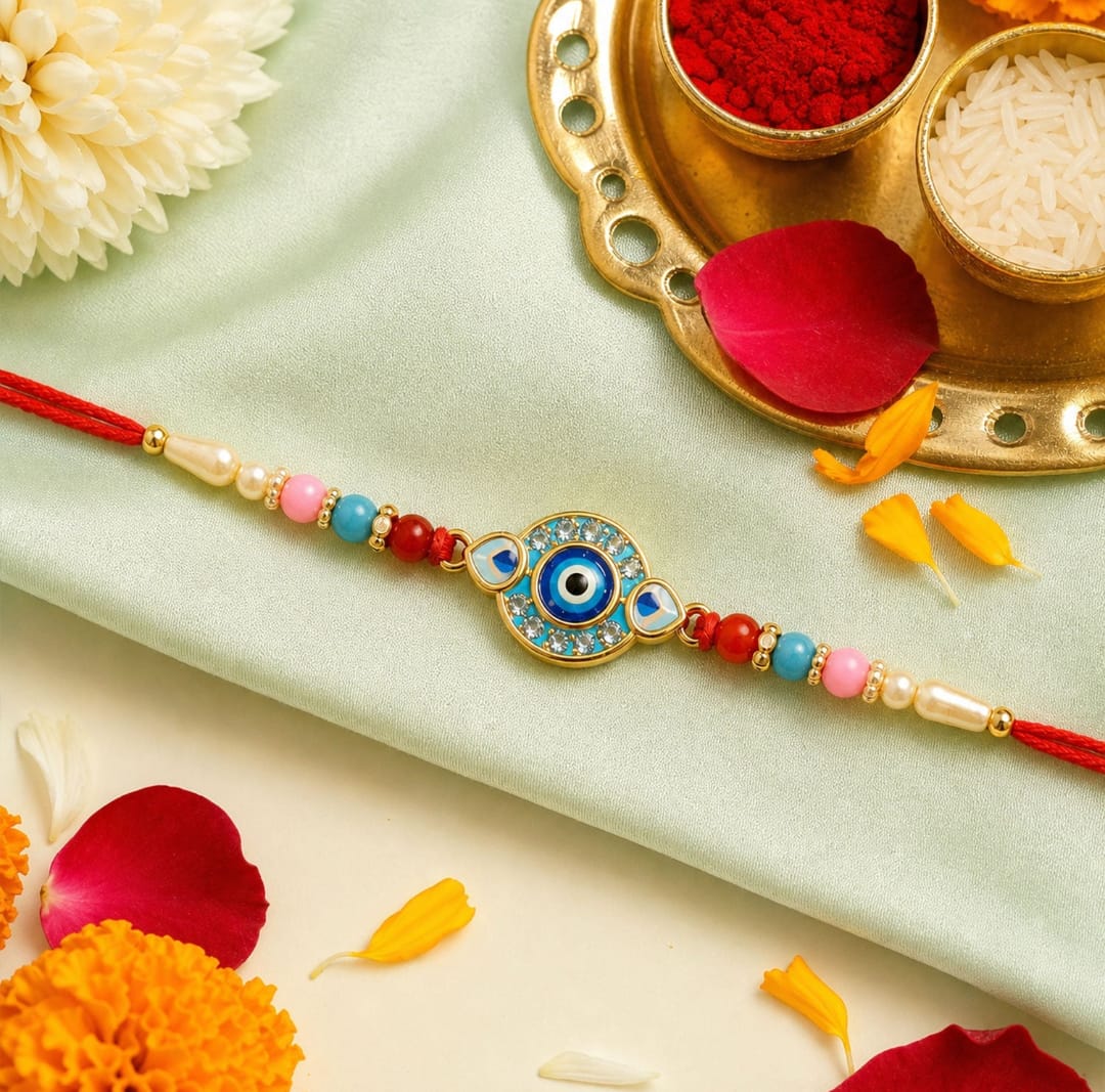 Evil Eye Beaded Rakhi with Protective Motif Design (3 Pc)