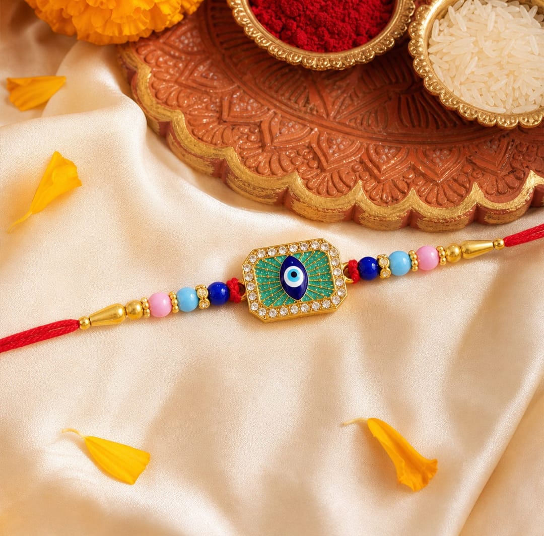 Evil Eye Beaded Rakhi with Protective Motif Design (3 Pc)