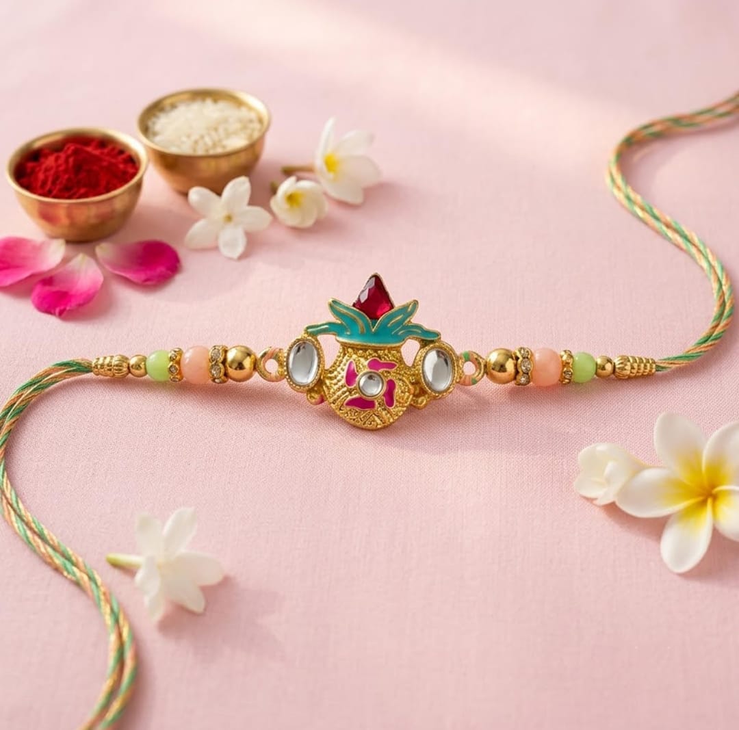 Rakhi with Chocolate for Brother (Set of 7) – Lolipop Ganesha Kalash Design Combo