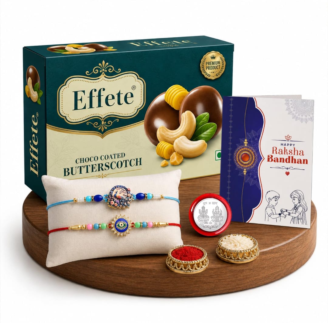 Raksha Bandhan Gift Combo Set Peacock Evil Eye Rakhi