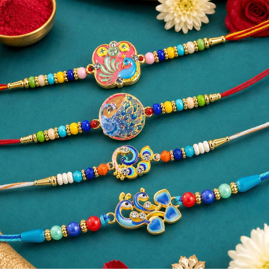Designer Stone Traditional Rakhi Set for Raksha Bandhan (2 Pc)