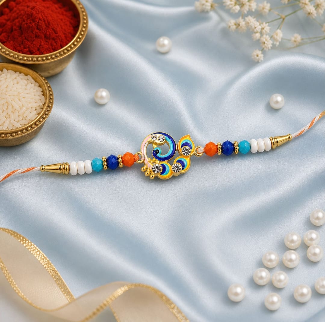 Designer Stone Traditional Rakhi Set for Raksha Bandhan (2 Pc)