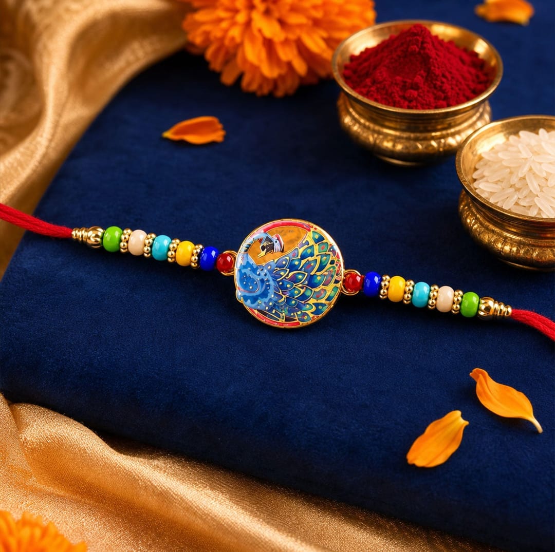 Designer Stone Traditional Rakhi Set for Raksha Bandhan (2 Pc)