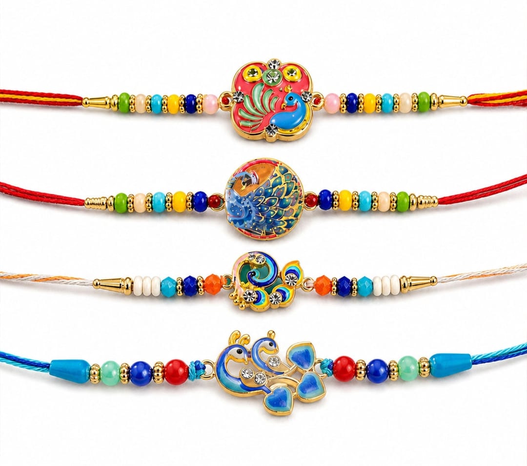 Designer Stone Traditional Rakhi Set for Raksha Bandhan (2 Pc)