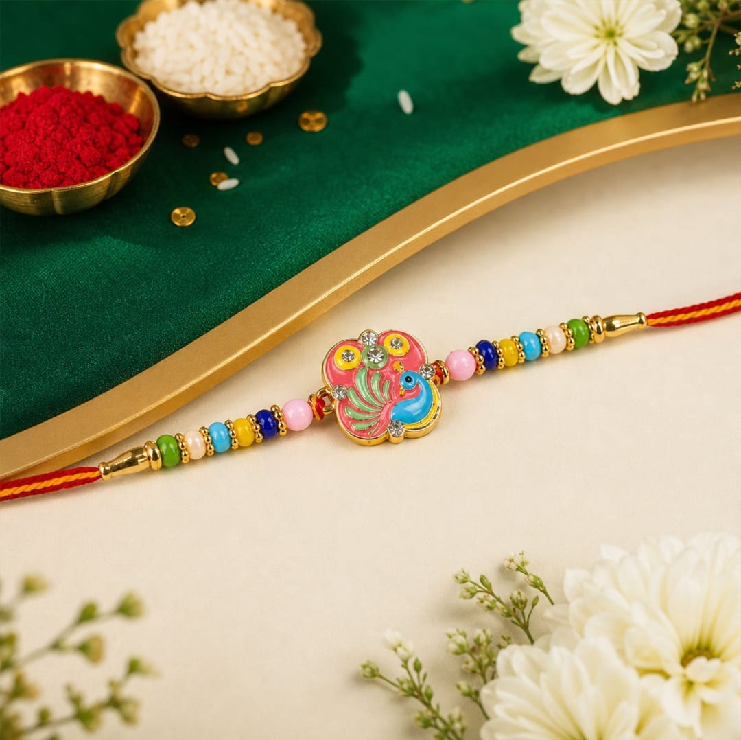 Designer Stone Traditional Rakhi Set for Raksha Bandhan (2 Pc)
