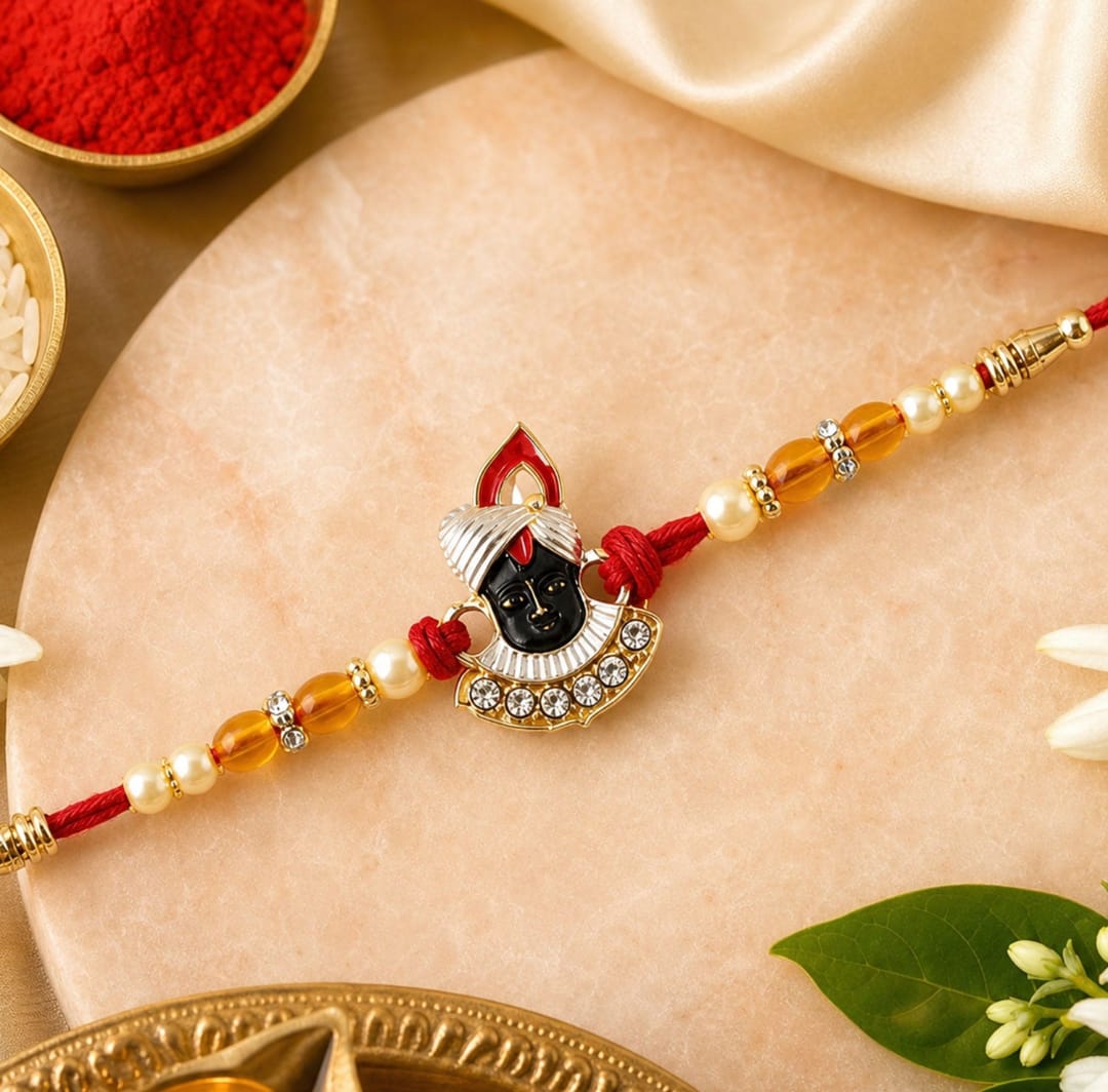 Designer Pearl Rakhi for Brothers Festive Red Thread