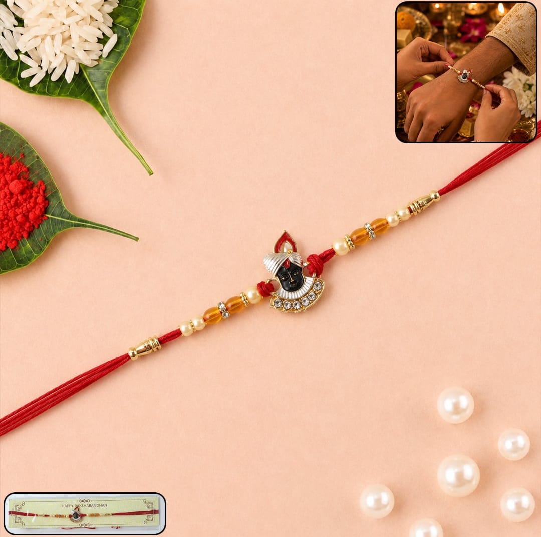 Designer Pearl Rakhi for Brothers Festive Red Thread