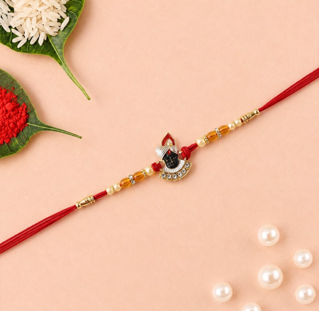 Designer Pearl Rakhi for Brothers Festive Red Thread