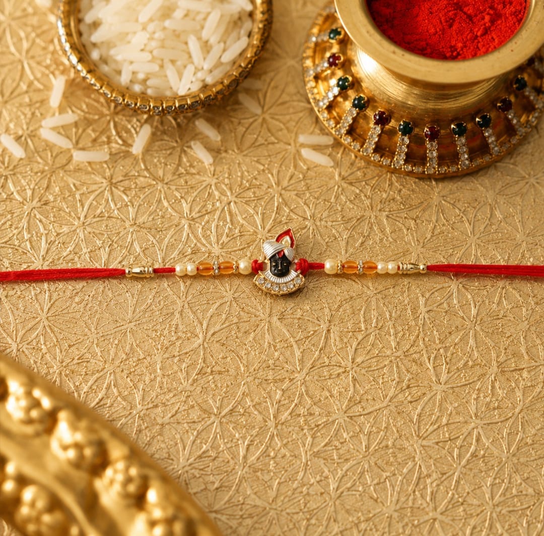 Designer Pearl Rakhi for Brothers Festive Red Thread