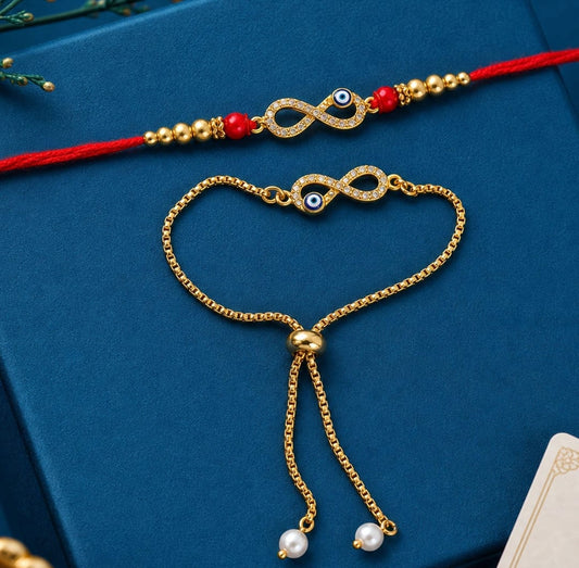 Evil Eye Lumba Rakhi Set – Infinity Charm Beaded Designer