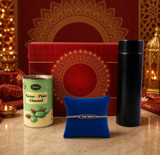 Rakhi – Elegant Customize Premium Gift with Chocolate & Bottle