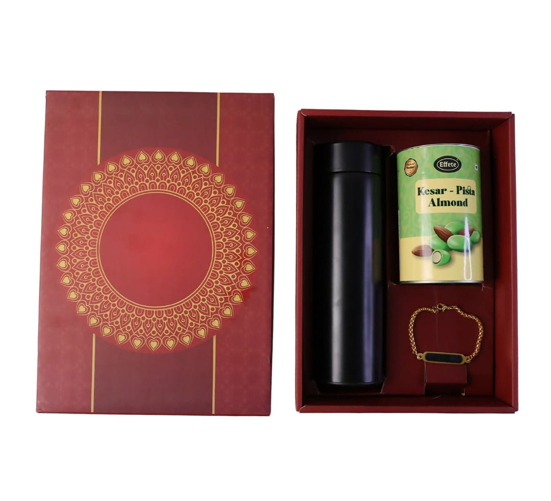 Rakhi – Elegant Customize Premium Gift with Chocolate & Bottle