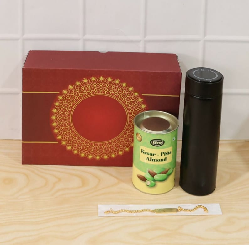Rakhi – Elegant Customize Premium Gift with Chocolate & Bottle