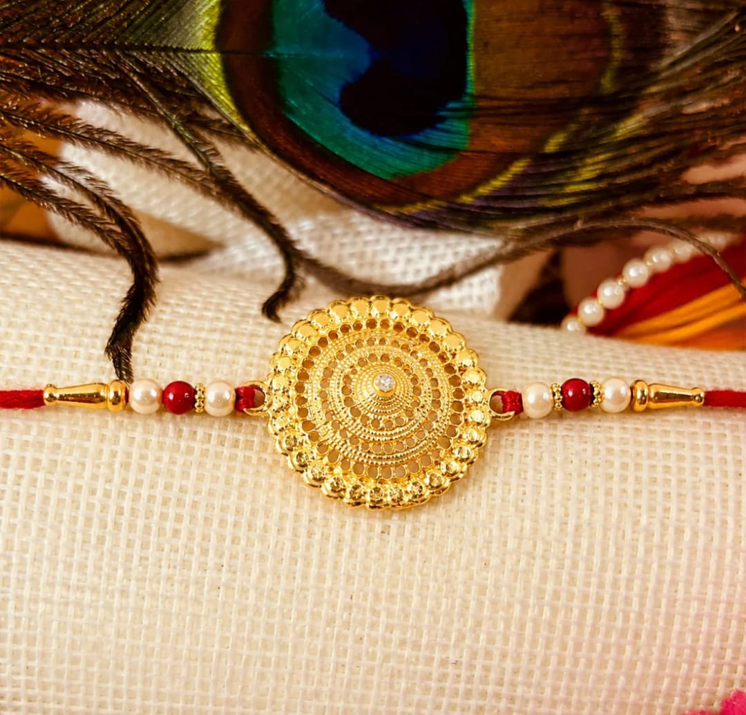 Evil Eye Mandala Round, Golden Flower & Sacred Om Ganesha Rakhi for Brother (3 Pc)