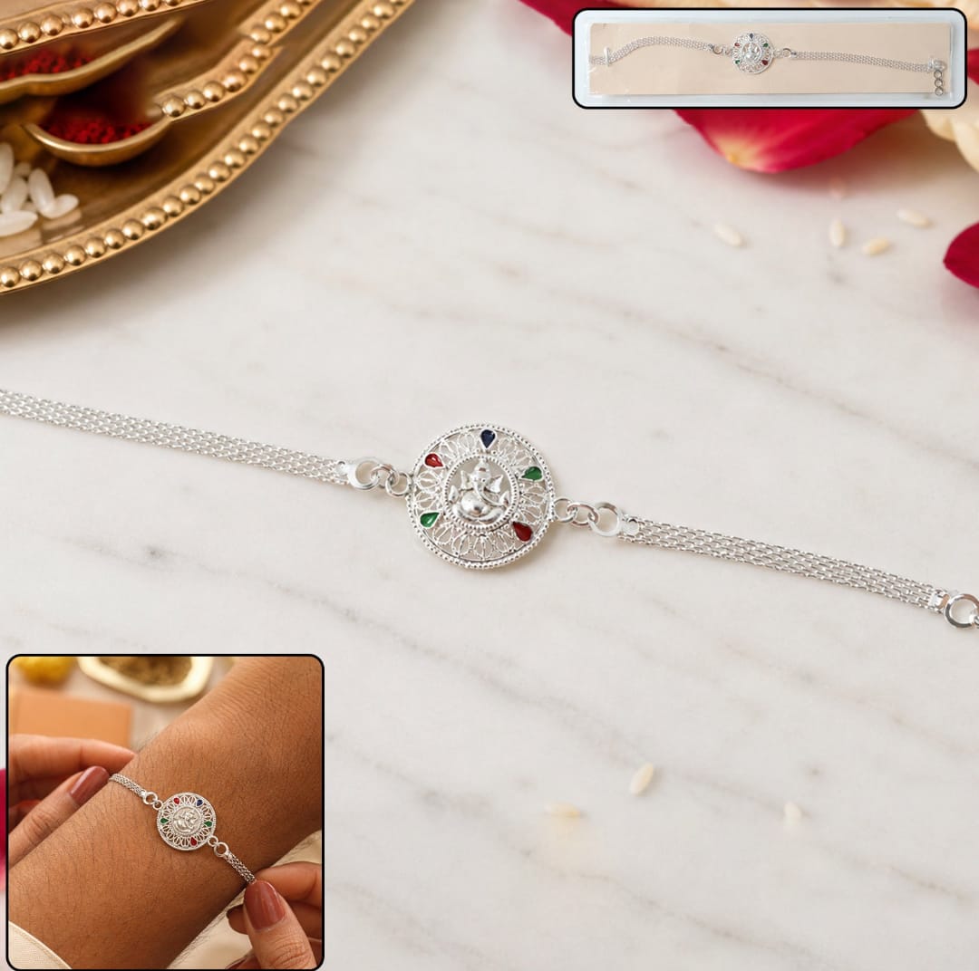 Rakhi – Elegant Silver Ganesh Design for Raksha Bandhan