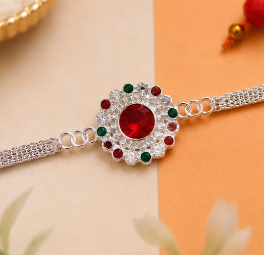Silver Stone Chain Rakhi – Elegant & Durable Design