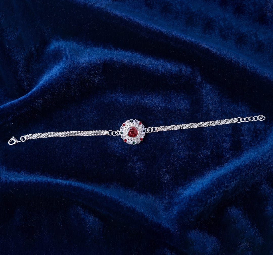 Silver Stone Chain Rakhi – Elegant & Durable Design
